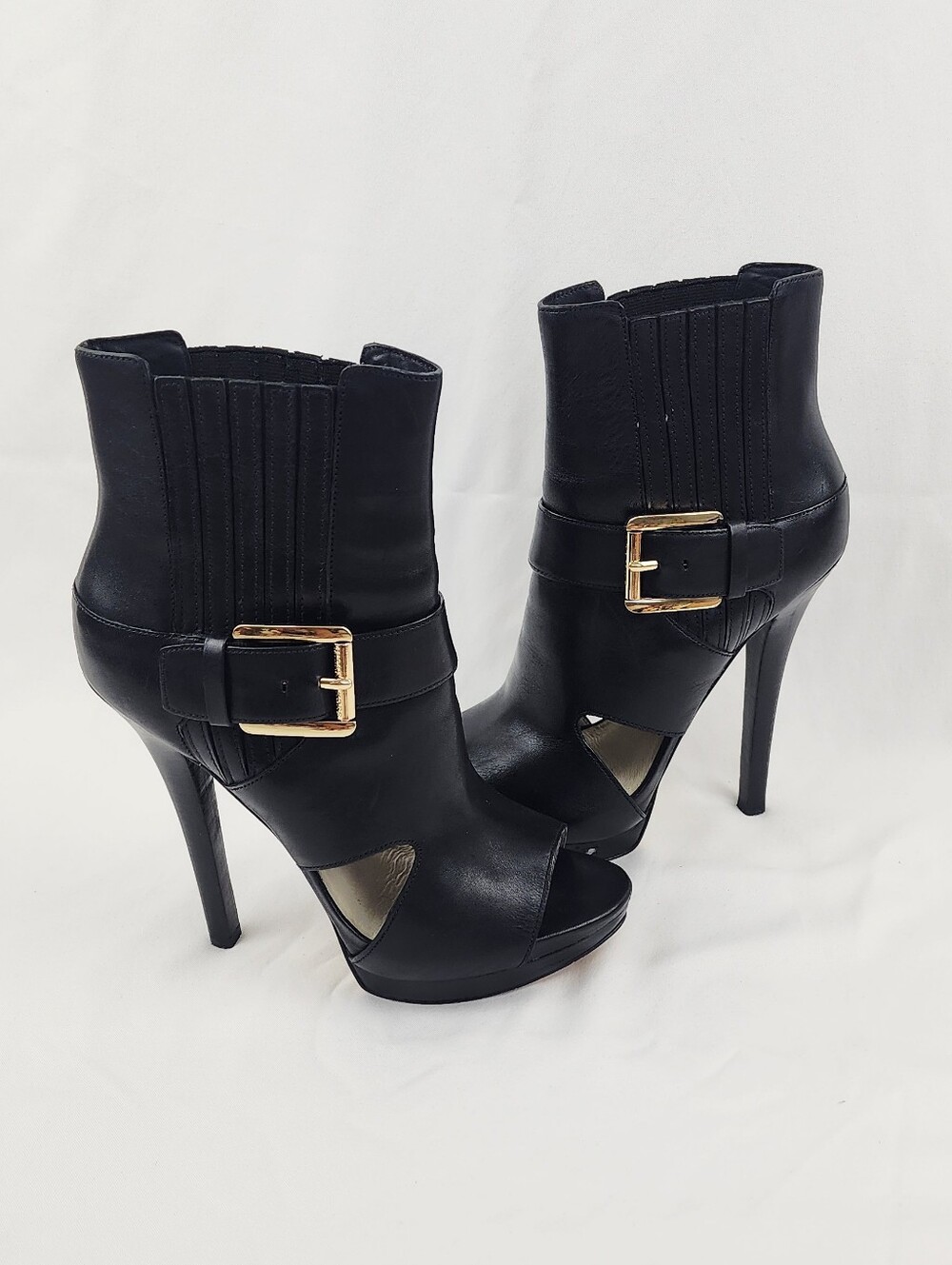 Michael Kors Black Leather Platform Open Toe Heel Bootie